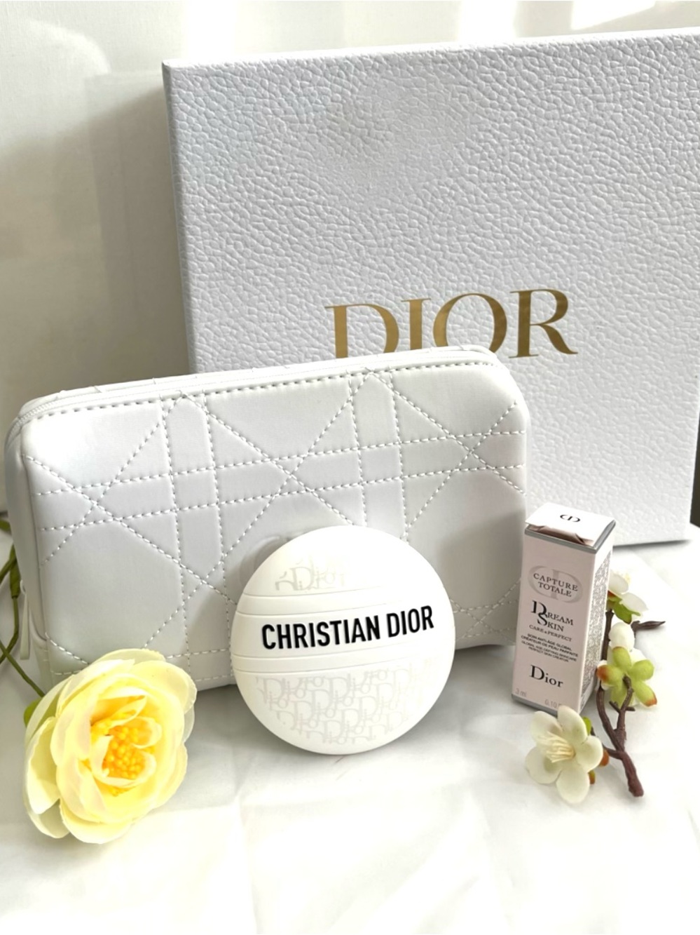 CD Bridal Shower Gift Set Le Baume 50ml -White Quilted Cosmetic Pouch & Gift Box